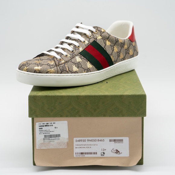 Size 13.5G 14 US Gucci Ace GG Supreme Bee Print Canvas Beige - Picture 11 of 12